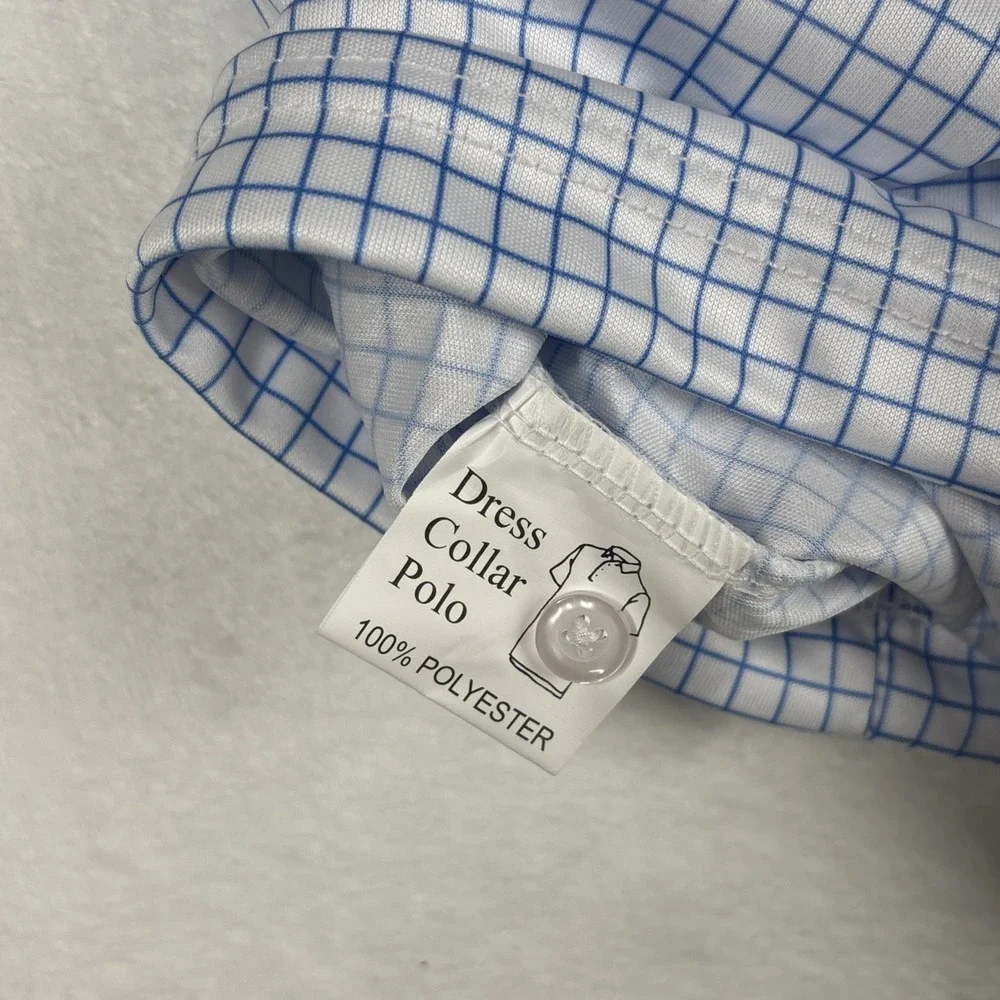 NWT Collars and Co Polo Medium Tall Semi-Spread Thin Blue Check Mens Golf Career - Picture 3 of 7